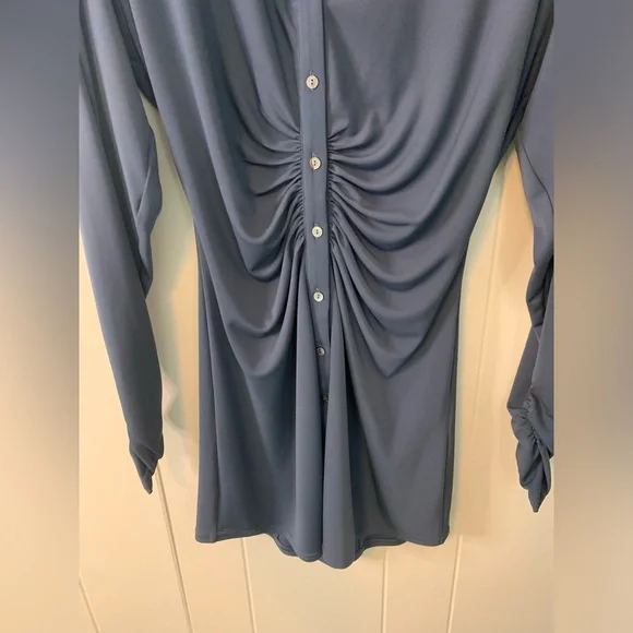 Cinq A Sept Arden Ruched Matte Jersey Shirtdress Laguna Blue Size Small